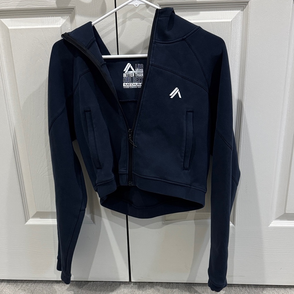 Alphalete Navy Blue Cropped Zip-Up Hoodie